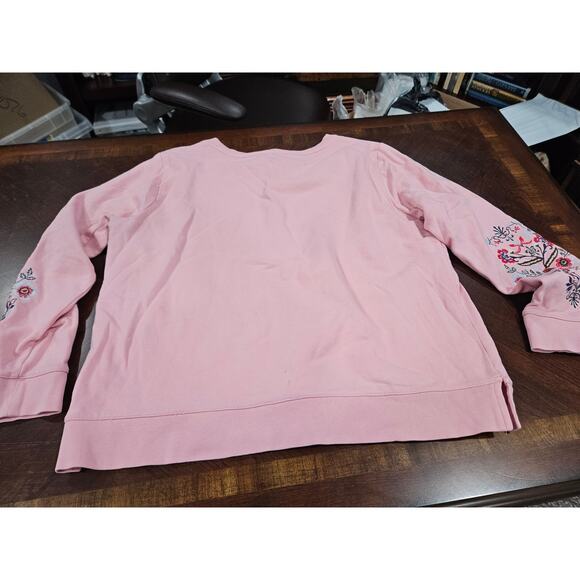 Talbots Womens L Petite Pink Embroidered Crewneck Sweatshirt Long Sleeves Lp - Picture 11 of 12